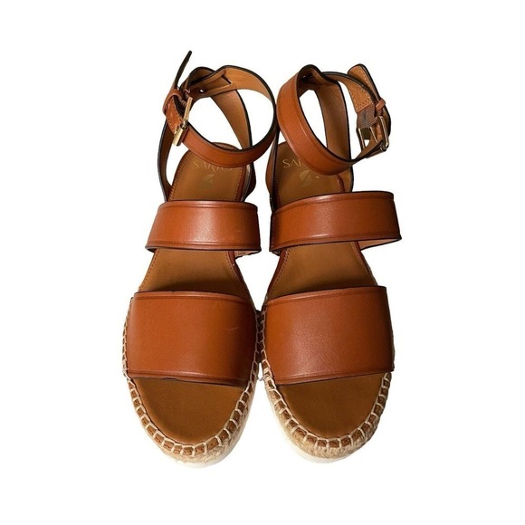 Franco Sarto Calvin Sandals Brown Leather Size 9.5 Platform Ankle Strap Buckle - Picture 10 of 11
